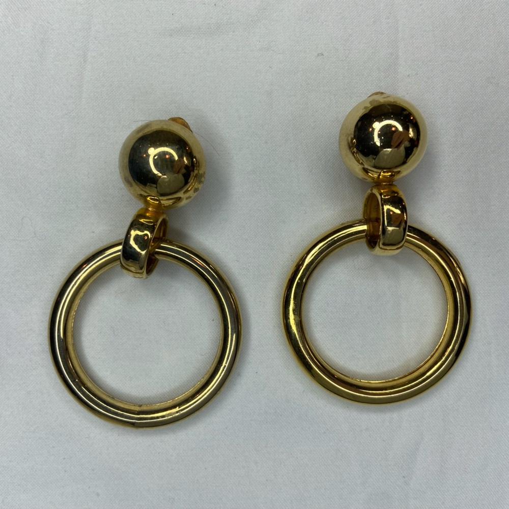 Vintage 80’s‎ Gold tone Hoop Earrings with Ball Accent